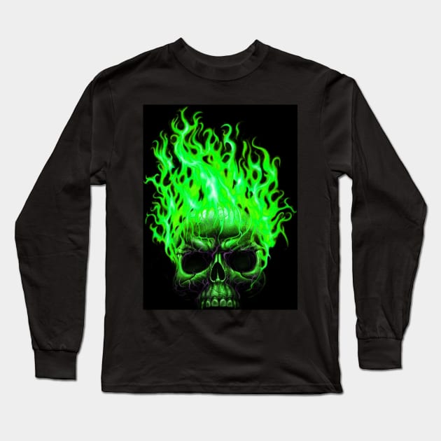 Green Skull Long Sleeve T-Shirt by NOMAD73
